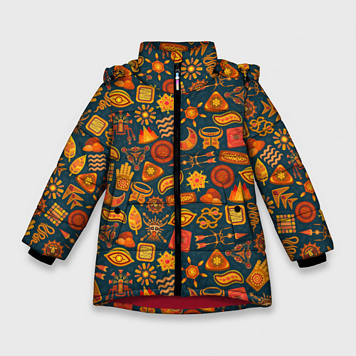 Зимняя куртка для девочки Узор из бактерий и не только / 3D-Красный – фото 1