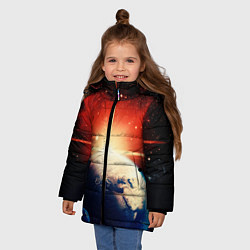 Куртка зимняя для девочки Космос земля 3D, цвет: 3D-черный — фото 2