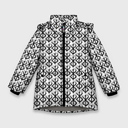 Куртка зимняя для девочки Берсерк много логотипов, цвет: 3D-светло-серый