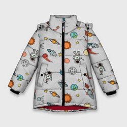 Куртка зимняя для девочки Космический астронавт, цвет: 3D-красный