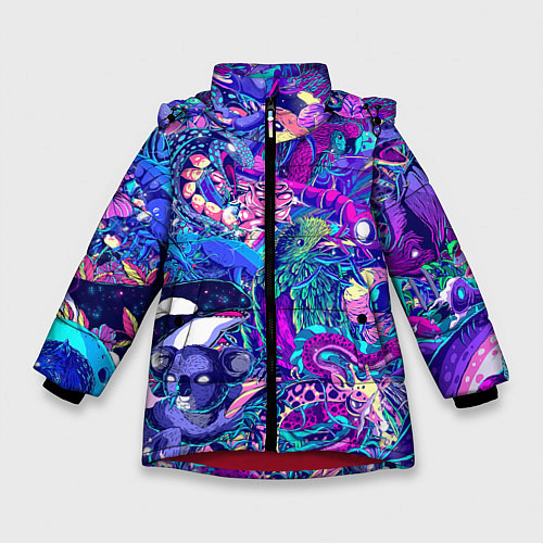 Зимняя куртка для девочки Неоновые Звери / 3D-Красный – фото 1