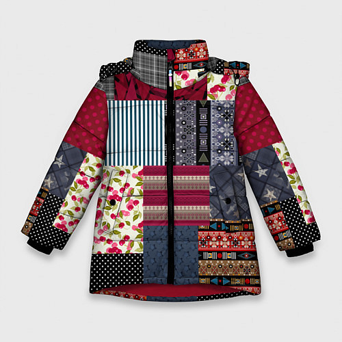 Зимняя куртка для девочки Деревенский стиль Пэчворк / 3D-Красный – фото 1