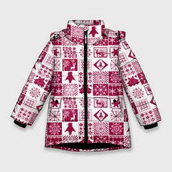 Куртка зимняя для девочки Новогодний рождественский узор, цвет: 3D-черный