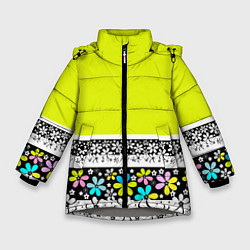 Куртка зимняя для девочки Яркий цветочный узор, цвет: 3D-светло-серый