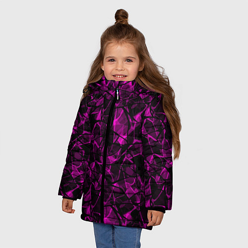 Зимняя куртка для девочки Абстрактный узор цвета фуксия / 3D-Светло-серый – фото 3