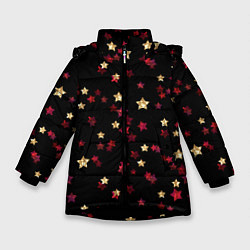 Куртка зимняя для девочки Блестящие звезды на черном, цвет: 3D-черный