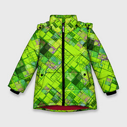 Куртка зимняя для девочки Ярко-зеленый абстрактный узор, цвет: 3D-красный
