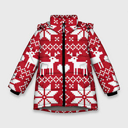 Куртка зимняя для девочки Рождественские олени, цвет: 3D-светло-серый
