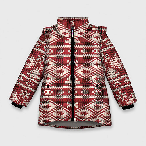 Зимняя куртка для девочки Вязаный рисунок / 3D-Светло-серый – фото 1