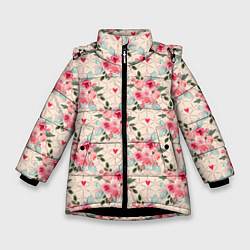 Куртка зимняя для девочки Полевые цветочки, цвет: 3D-черный