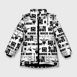 Куртка зимняя для девочки BON JOVI ЛОГОБОМБИНГ БОН ДЖОВИ ПАТТЕРН, цвет: 3D-черный