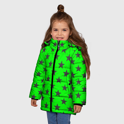 Зимняя куртка для девочки Звездный фон зеленый / 3D-Светло-серый – фото 3