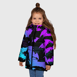 Куртка зимняя для девочки ЛЕТУЧИЕ МЫШИ ХЕЛЛОУИН НЕОН HALLOWEEN NEON, цвет: 3D-черный — фото 2