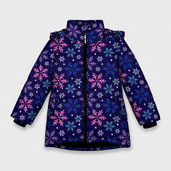Куртка зимняя для девочки Ночные Снежинки, цвет: 3D-черный