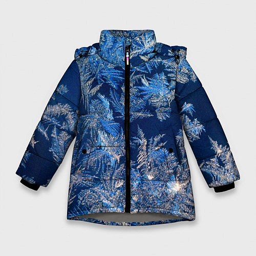 Зимняя куртка для девочки Снежинки макро snowflakes macro / 3D-Светло-серый – фото 1