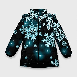 Куртка зимняя для девочки Космические снежинки, цвет: 3D-черный