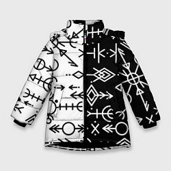 Куртка зимняя для девочки ДРЕВНИЕ СЛАВЯНСКИЕ РУНЫ, цвет: 3D-черный