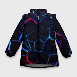Куртка зимняя для девочки Неоновые 3D плиты Неоновые плиты, цвет: 3D-светло-серый