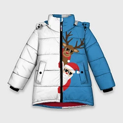 Куртка зимняя для девочки Крутые Санта и Олень, цвет: 3D-красный