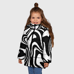 Куртка зимняя для девочки Черно-белые полосы Black and white stripes, цвет: 3D-черный — фото 2