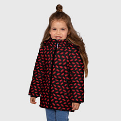 Куртка зимняя для девочки Принт с поцелуями,алые губы, цвет: 3D-красный — фото 2