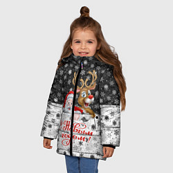 Куртка зимняя для девочки С Новым Годом дед мороз и олень, цвет: 3D-черный — фото 2