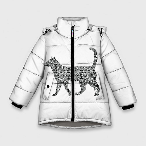 Зимняя куртка для девочки QR - кот / 3D-Светло-серый – фото 1