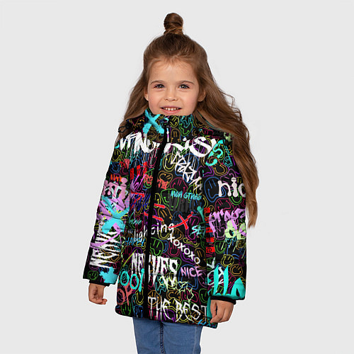 Зимняя куртка для девочки Neon graffiti Smile / 3D-Светло-серый – фото 3
