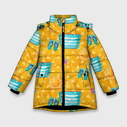 Куртка зимняя для девочки Летний песочный пляж, цвет: 3D-черный