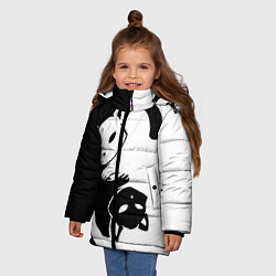 Куртка зимняя для девочки Черный и белый кот кувыркаются, цвет: 3D-черный — фото 2