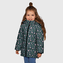 Куртка зимняя для девочки Винтажный узор с цветами, цвет: 3D-черный — фото 2