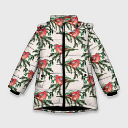 Зимняя куртка для девочки Снегири паттерн