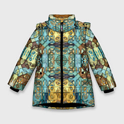 Куртка зимняя для девочки Коллекция Фрактальная мозаика Желто-голубой, цвет: 3D-черный