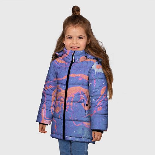 Зимняя куртка для девочки Текстура Fluid Art / 3D-Светло-серый – фото 3
