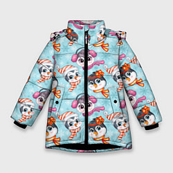 Куртка зимняя для девочки Пингвины Новый год, цвет: 3D-черный