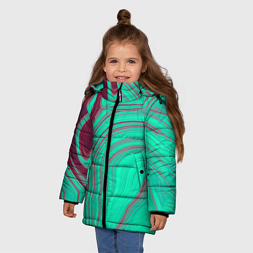 Зимняя куртка для девочки Зеленый прилив / 3D-Светло-серый – фото 3