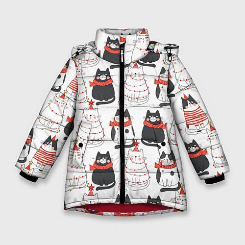 Зимняя куртка для девочки НОВОГОДНИЕ КОТИКИ 2022 / 3D-Красный – фото 1