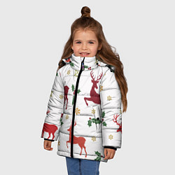 Куртка зимняя для девочки Новогодние Олени Снежинки, цвет: 3D-светло-серый — фото 2