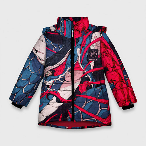Зимняя куртка для девочки Самурай Якудза, змей, скелет / 3D-Красный – фото 1