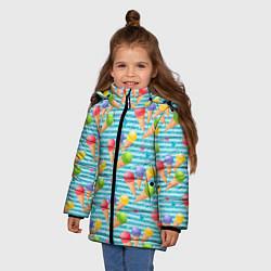 Куртка зимняя для девочки Разноцветное мороженое паттерн, цвет: 3D-черный — фото 2