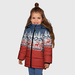Куртка зимняя для девочки ВЯЗАНЫЙ УЗОР С ОЛЕНЯМИ, цвет: 3D-красный — фото 2