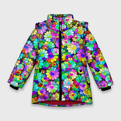 Зимняя куртка для девочки Rainbow flowers / 3D-Красный – фото 1