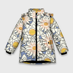 Куртка зимняя для девочки Растение Ромашки, цвет: 3D-черный