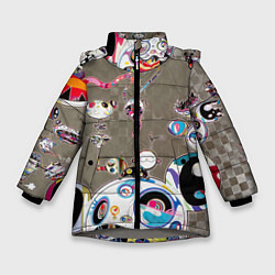 Куртка зимняя для девочки Takashi Murakami арт с языками, цвет: 3D-светло-серый