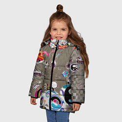 Куртка зимняя для девочки Takashi Murakami арт с языками, цвет: 3D-светло-серый — фото 2