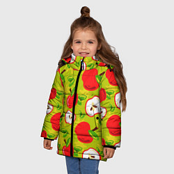 Куртка зимняя для девочки Яблочки паттерн, цвет: 3D-светло-серый — фото 2