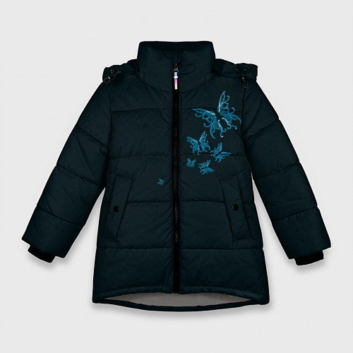 Зимняя куртка для девочки Стая неоновых бабочек / 3D-Светло-серый – фото 1