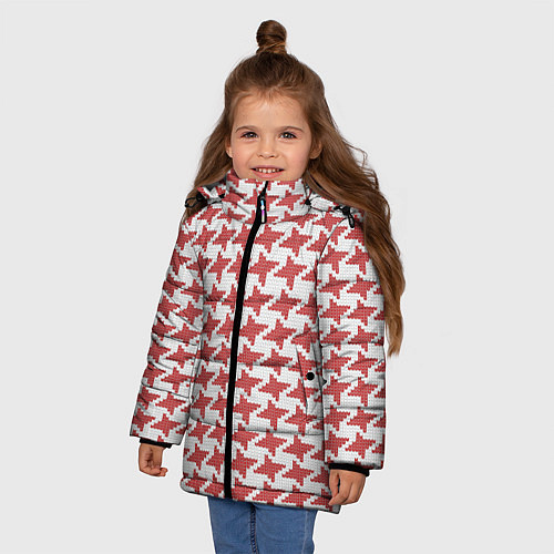 Зимняя куртка для девочки Модная гусиная лапка / 3D-Светло-серый – фото 3