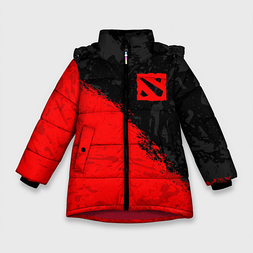 Зимняя куртка для девочки DOTA 2 RED LOGO, БРЫЗГИ КРАСОК / 3D-Красный – фото 1