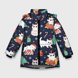 Куртка зимняя для девочки Новогодние Котята 2022, цвет: 3D-светло-серый